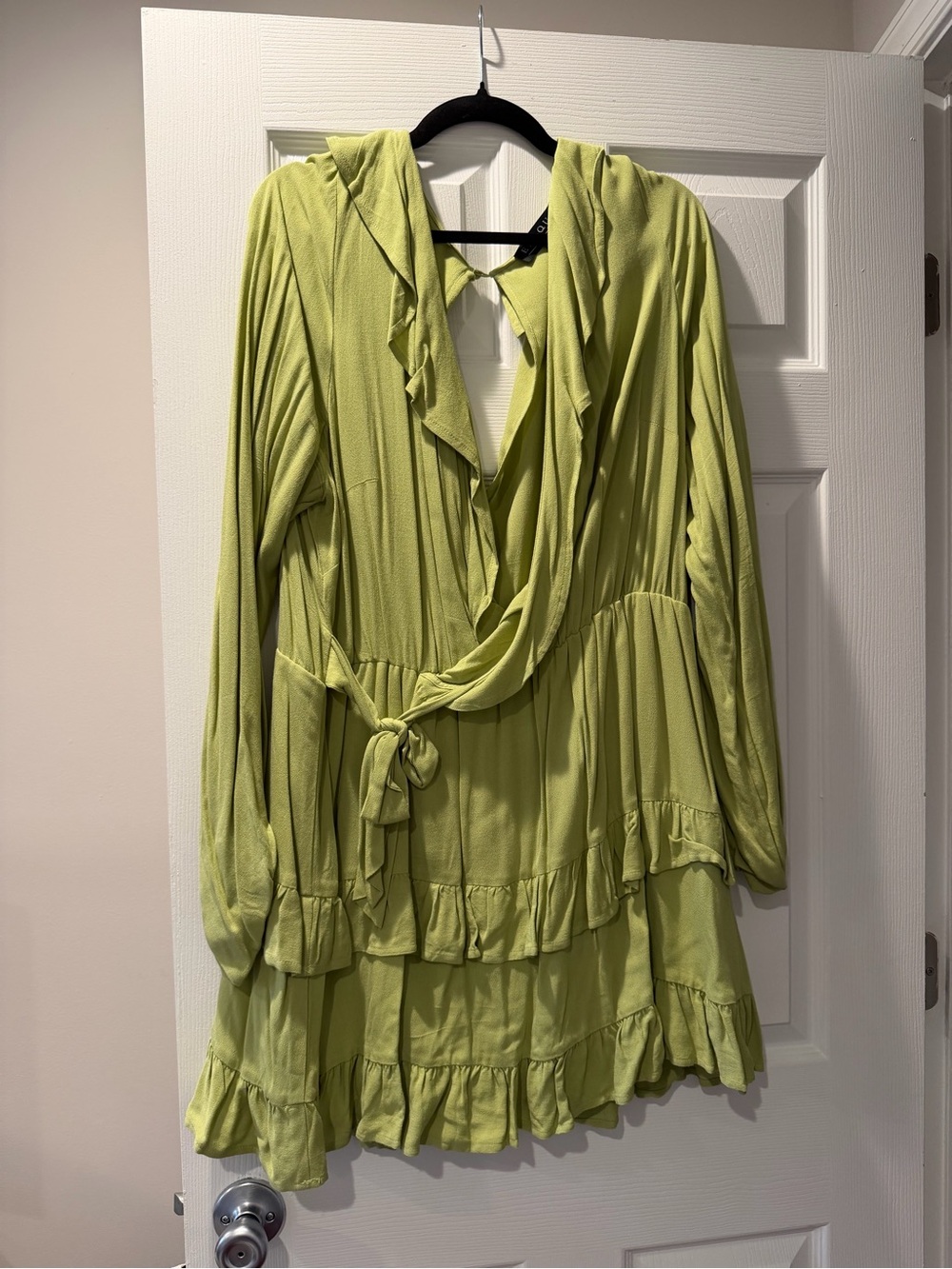 Eloquii Lime Green Ruffle Tie-Waist Long Sleeve Romper Dress